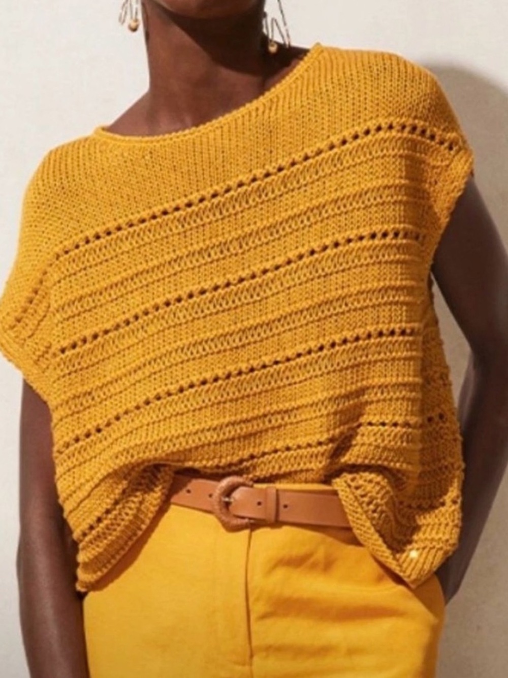Lafayette 148 Silk Cotton Blend Sequin Sweater Top XL Golden Yellow Mustard L